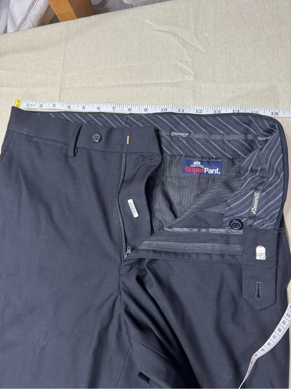 Stafford Super Pant Black Dress Pants Flat Front 30x30 Classic Fit